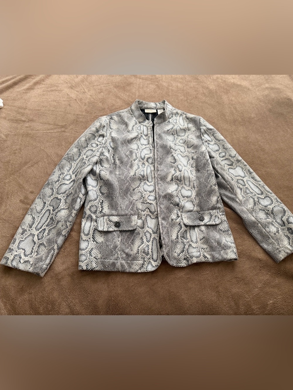 Alfred Dunner Gray Snake-Print Zip Jacket